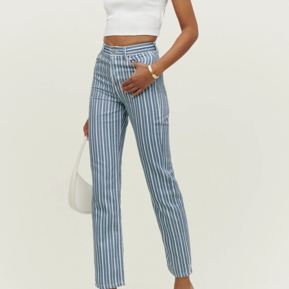 Reformation Cynthia striped high rise straight jeans 25 - Picture 2 of 9